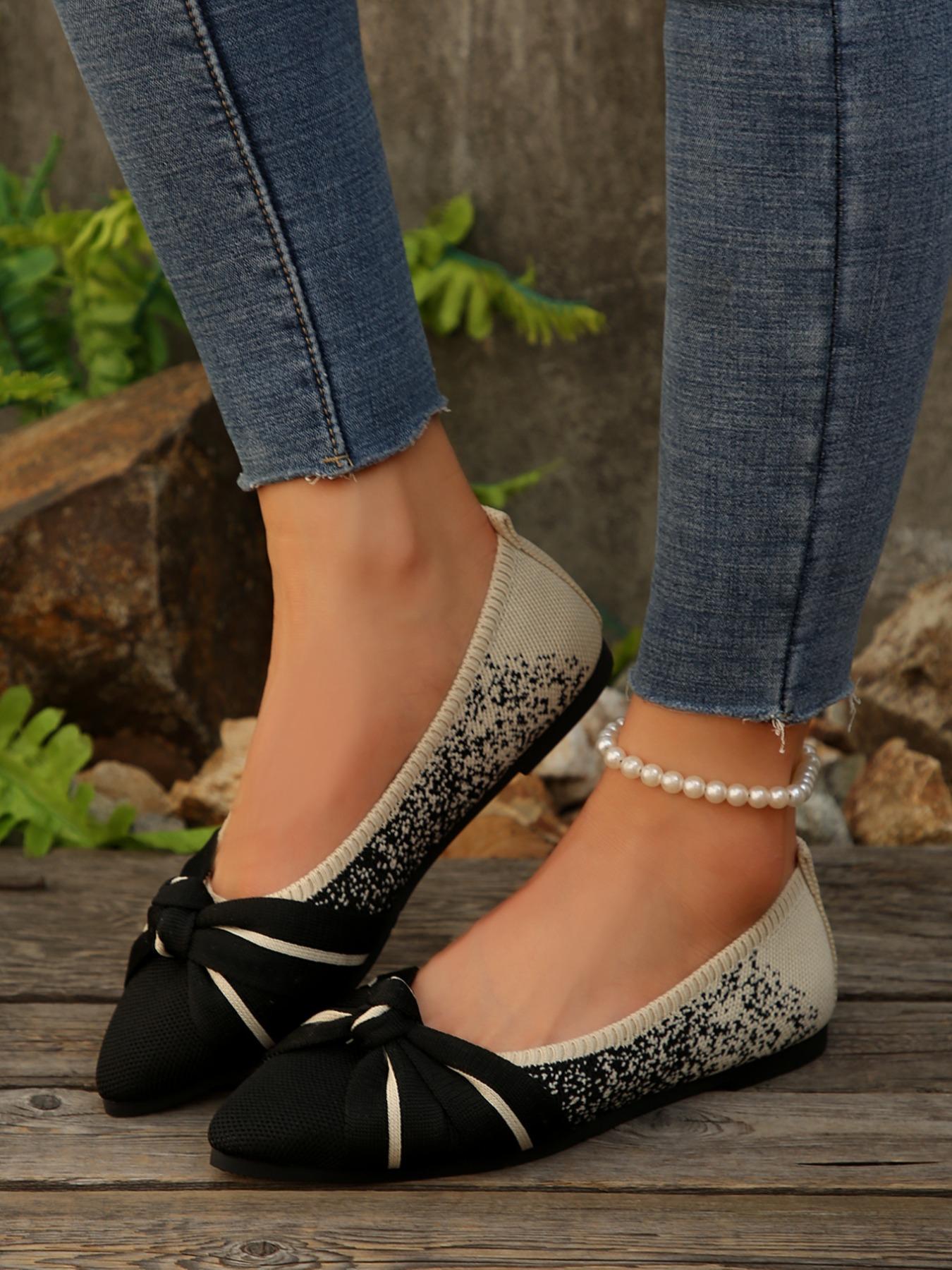 Women's Breathable Slip-On Butterfly Knot Pointed Toe Soft Sole Flats, Casual Fashion Shoes Size 36-43, All Seasons Comfortable Wear