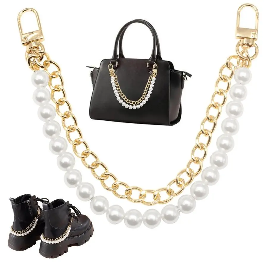 2026 New Imitation Pearl Bag Chain - Luxurious Metal Embellished Strap, Chain Detail Purse Accessory, Replacement Straps for Handbags Wallets Crossbody Items