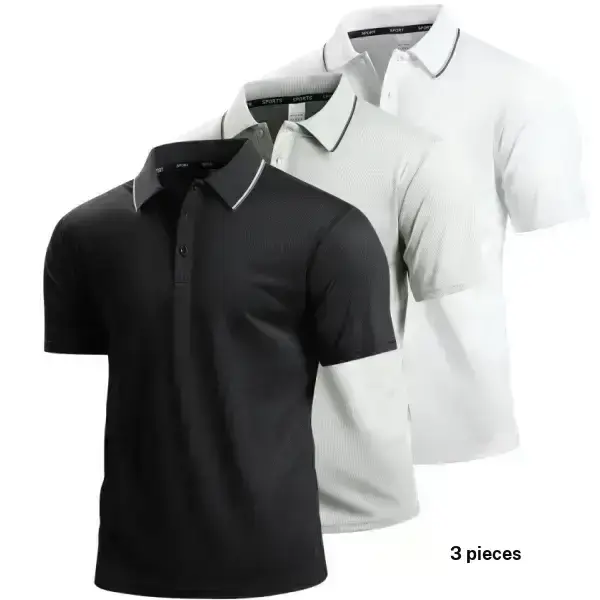Men’s solid color short sleeve polo shirt set of three, summer business casual style, slim fit, suitable for men who appreciate a minimalist look for everyday commuting or light business occasions. Soft Skin Friendly Men's