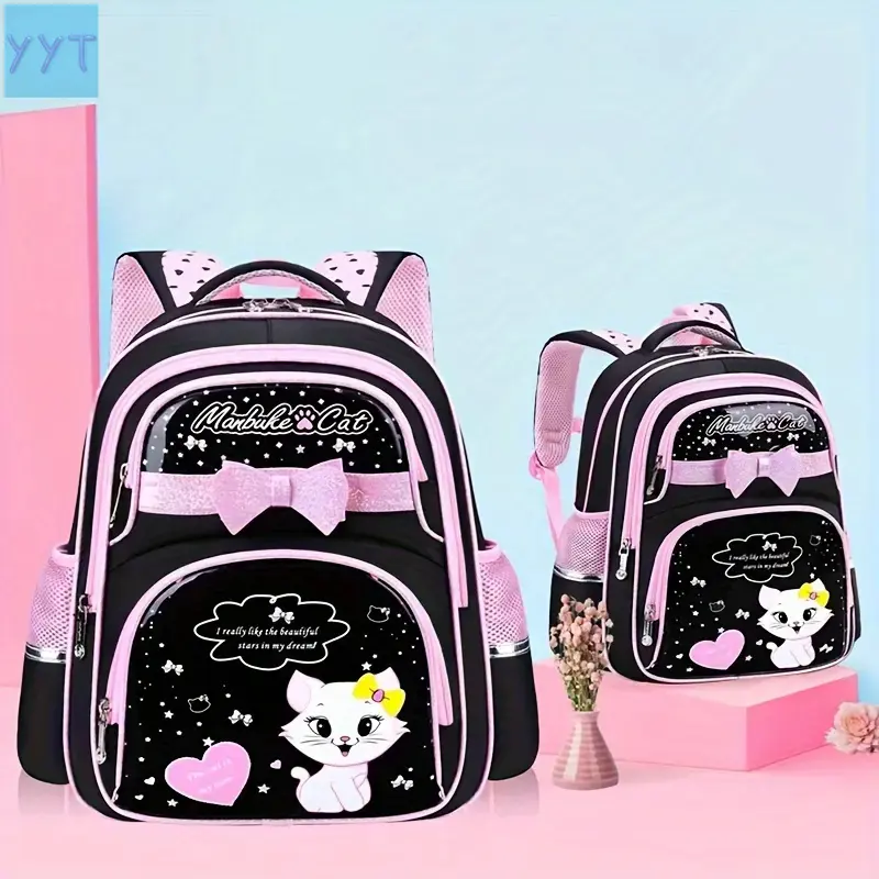YYT1 Cartoon Print Cute Look Nylon Blend Kids' Backpack for Elementary School Girls (Grades 1-3,6) - Back Support Shoulder Bag with Shoulder Straps for School Use