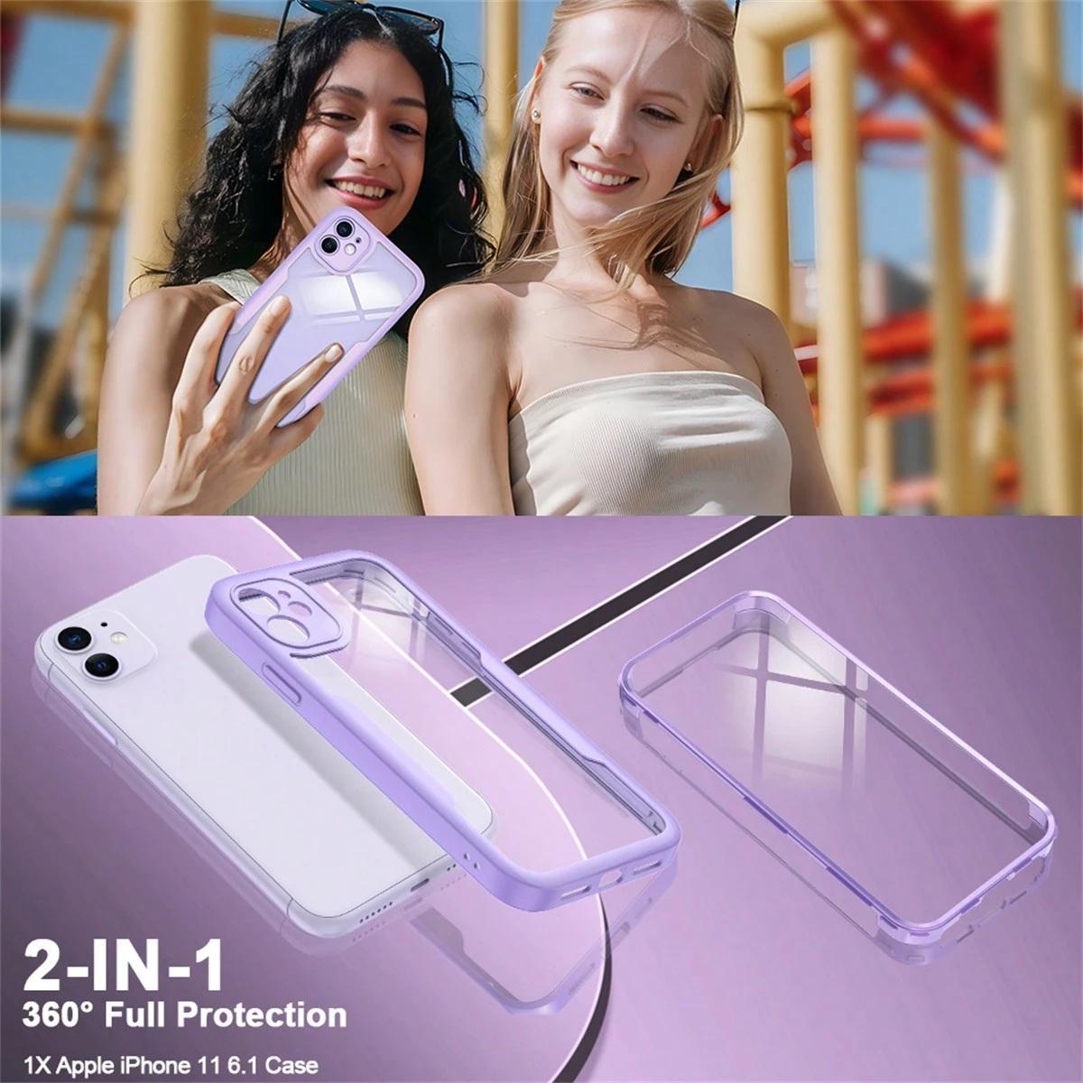 2 in 1 Full Body Protective Case with Front Screen Protector, Soft TPU Bumper + Hard PC Back Cover, Compatible with Apple 16/15/14/13/12/11 Pro Max/Plus, Accessories