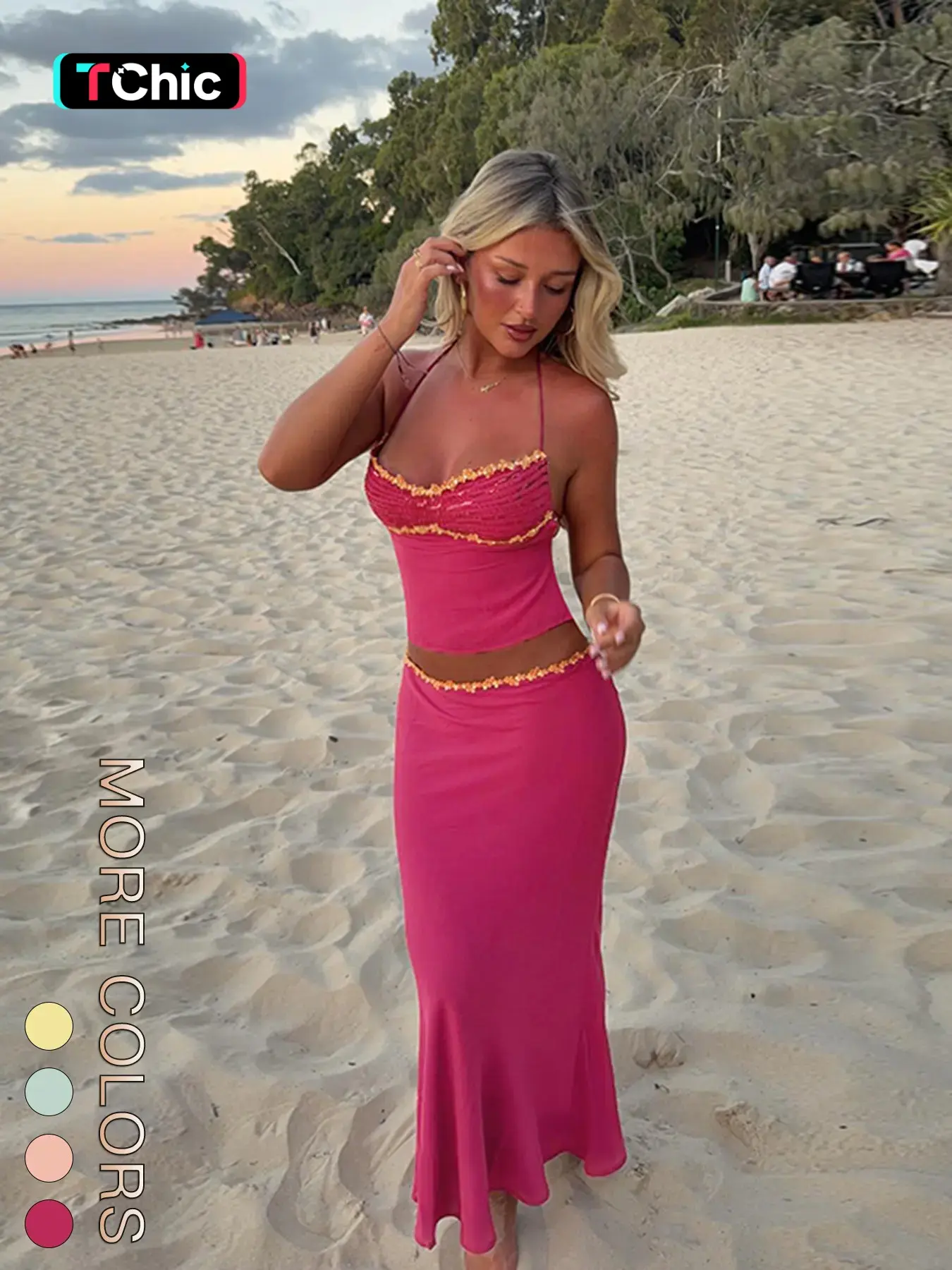 Women's Summer Fashion Colorblock Cami Top and Skirt Set, Stylish Two-Piece Outfit for Casual Wear