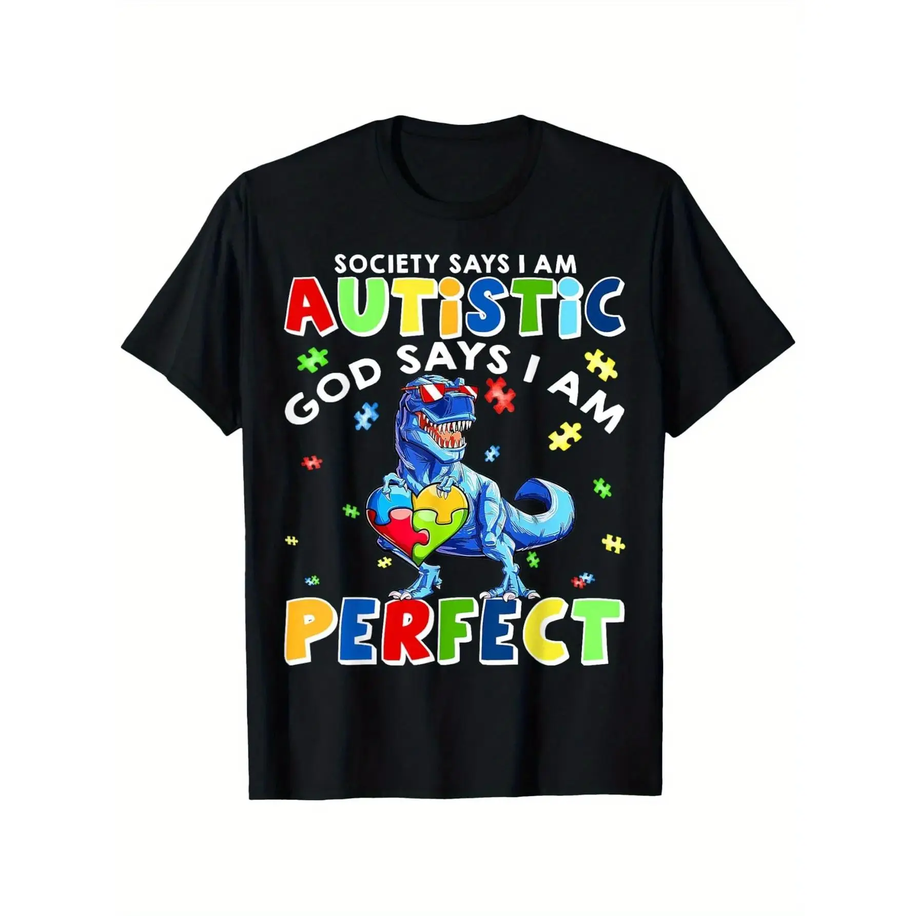 Society Says I'm Autistic God Says I'm Perfect Autism Funny T-Shirt for Boys and Girls, Soft Material, Breathable, Comfortable Short Sleeve Youths Tees Perfect for Boys Shirts Boy Girl Best Gift,Glow-in-the-Dark,Toddler,Graphi,Custom,Name,Halloween,Onesie