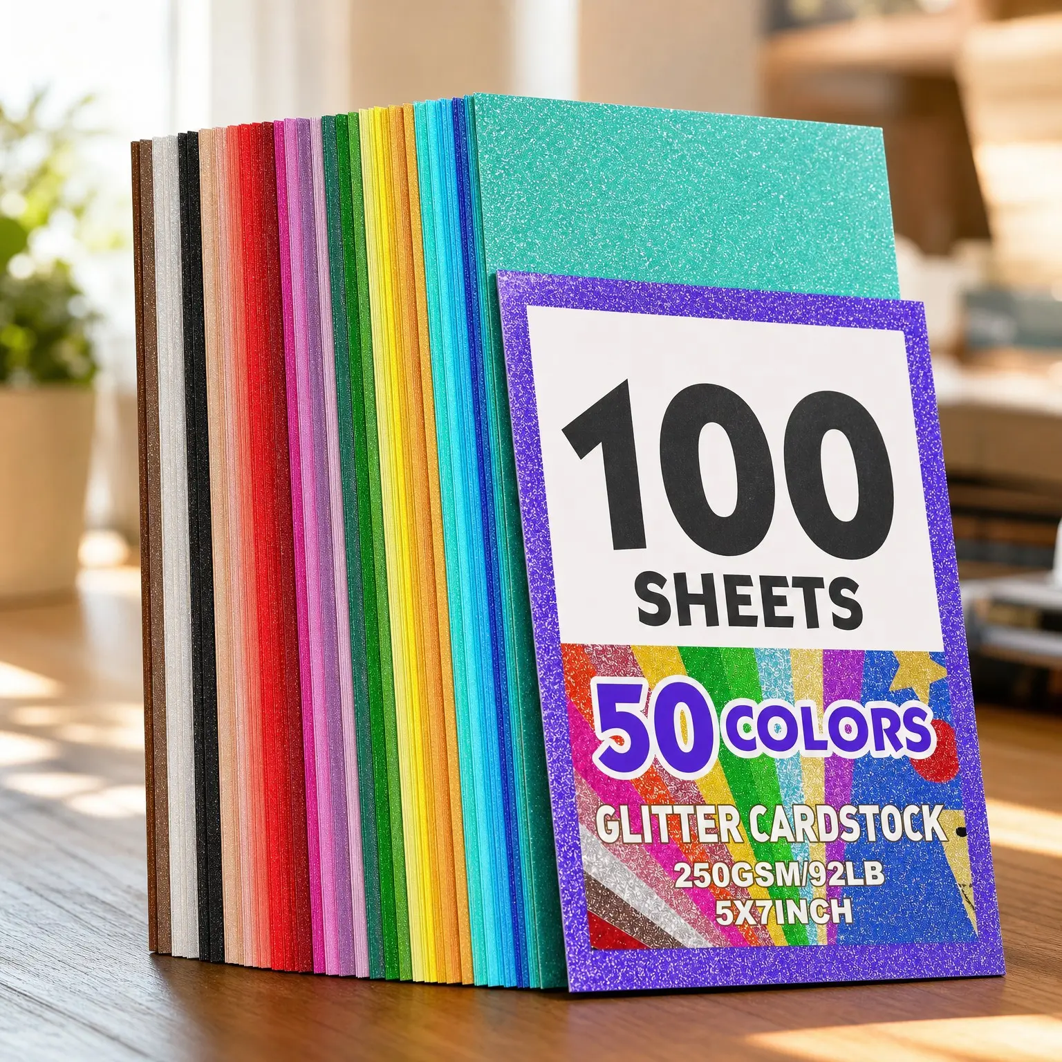 100 Sheets 5" x 7" Glitter Cardstock, 50 Colors 250gsm No-Shed Sparkly Glitter Paper for Arts and DIY Crafts, Card Making, Scrapbooking, DecorativeGift