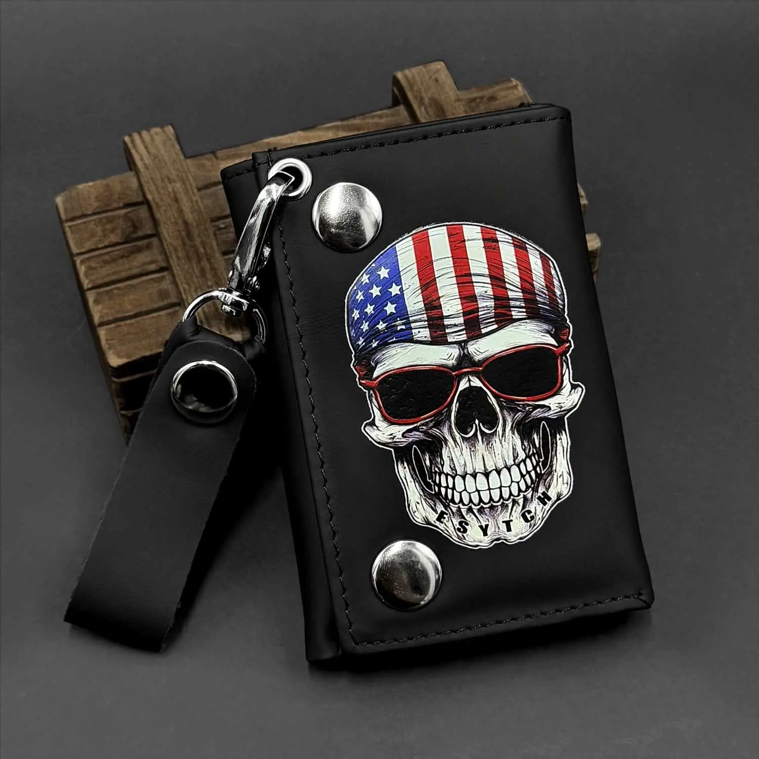 Men Gift Skull Chain Wallet Punk Leather Money Purse For Boys Biker
