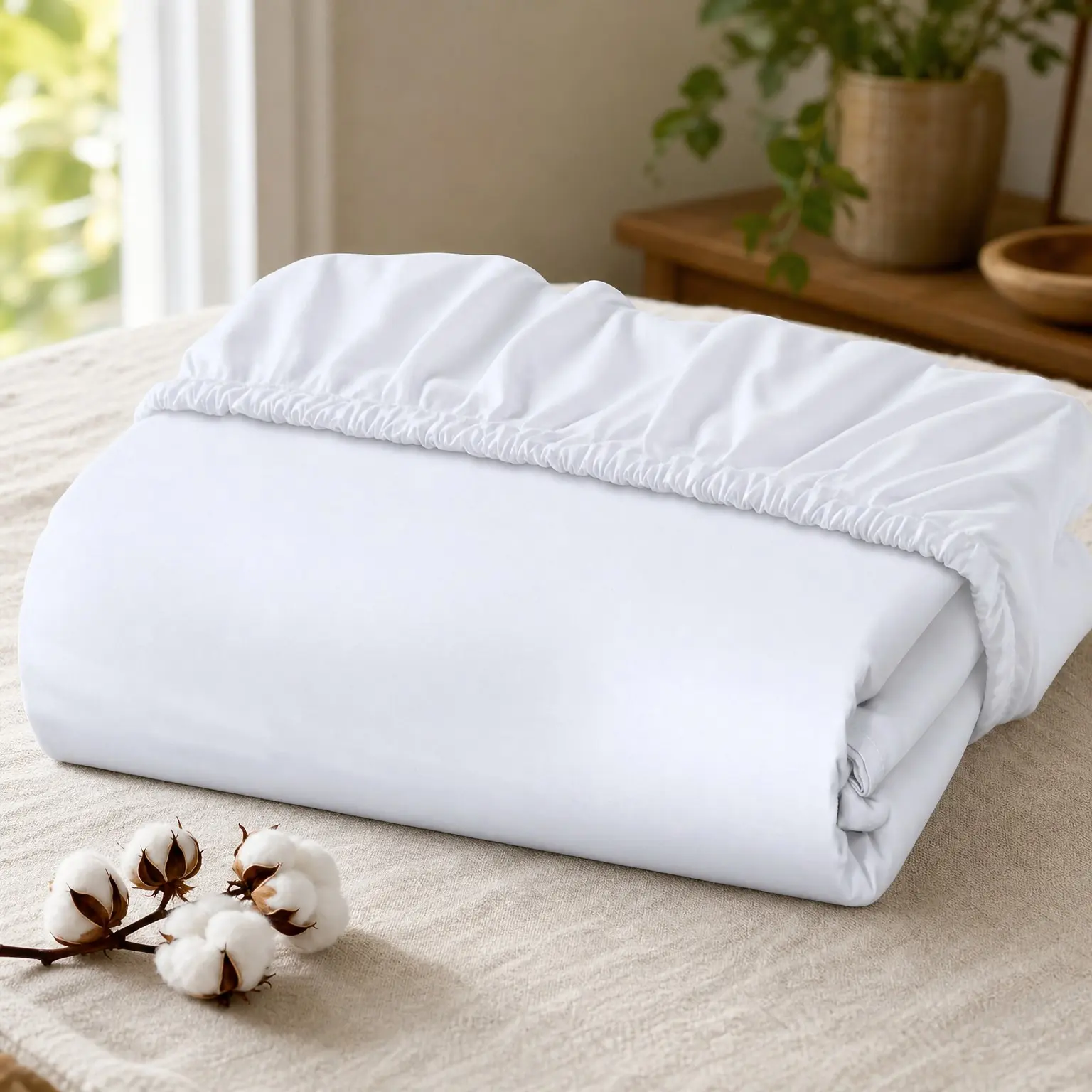 100% Organic Cotton Twin XL Fitted Sheet - Percale Weave - Super Soft Deep Pocket - White (39"x80"+15")Gift