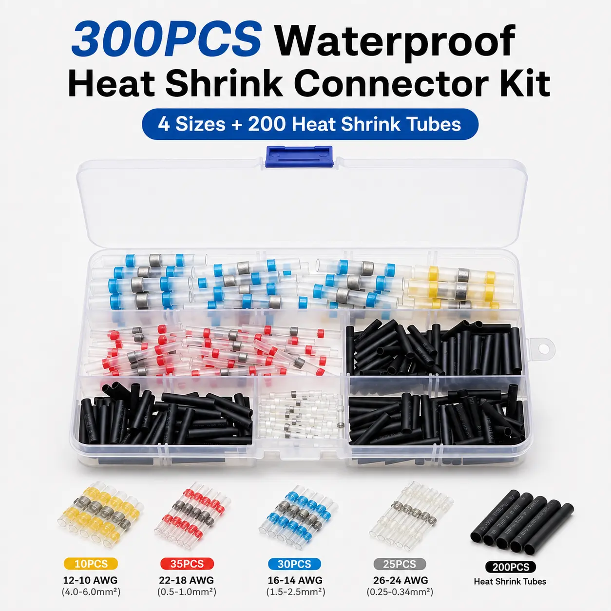 300PCS Solder Seal Wire Connectors - Waterproof Heat Shrink Butt Connectors with Self-Solder Function for Marine, Automotive, Stereo Applications - YY1