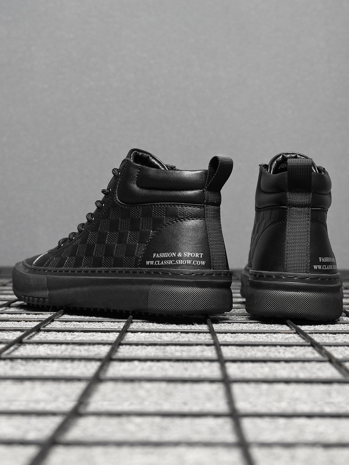 Shoes for Men, Fashionable Geometric Pattern Lace Up Leather Closed Toe Ankle Boots, Casual Comfortable Outdoor Sports Boots for Daily Wear, Male All-match Shoes for Fall & Winter Boots For Men, New Winter Boots