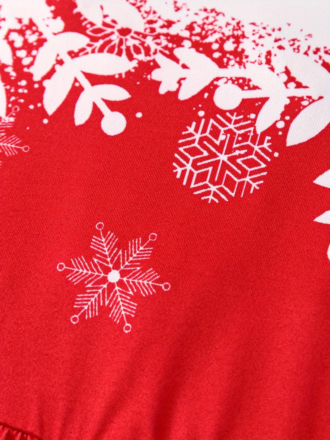 [Girls' Christmas Holiday Dress] Christmas Girls' Holiday Dress |         Long Sleeve, Round Neck, Stretchy Snowflake & Santa Print, Party Style, Polyester Knit, Regular Fit, All-Season