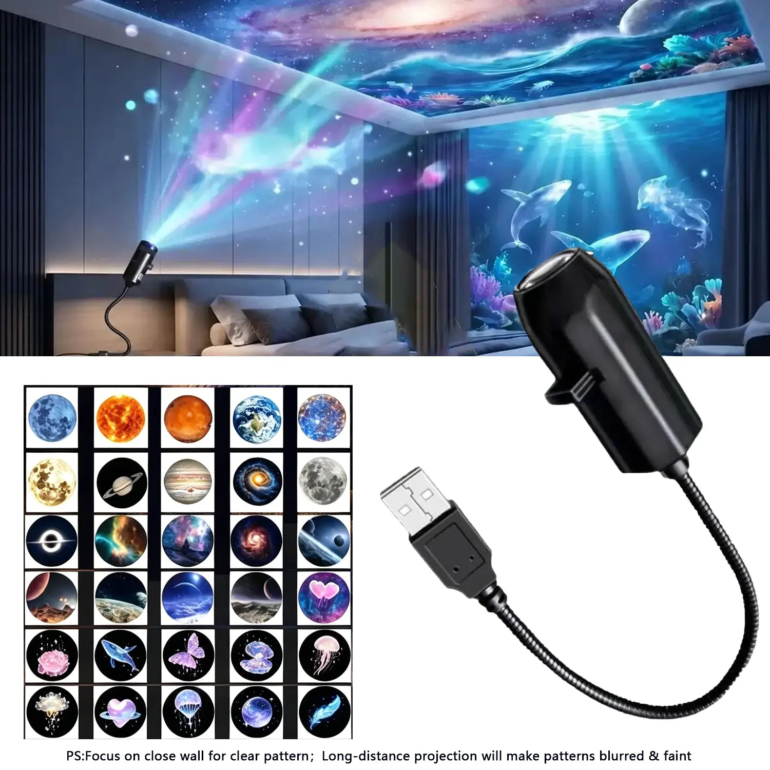 10-Pack Galaxy Projector Star Projector Night Light, 5D Holographic Starry Sky Lamp, ocean projector，USB Powered，5D holographic night light projectorPlug and Play HD Aurora Projector, Night Light Projector for Bedroom Decor & Gift