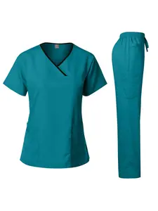 Comfort Fit Workwear Set | Unisex V-Neck Short Sleeve Top and Elastic Waist Pants for Pet Wellness Centers, Luxury Spas, Beauty Studios and Retirement Homes