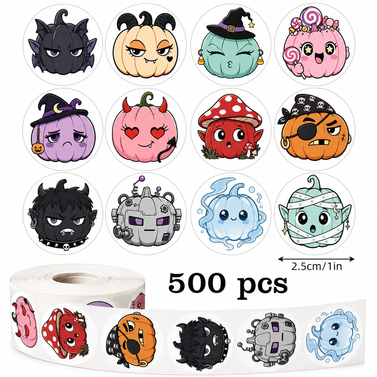 500PCS cartoon Halloween pumpkin graffiti sticker 12 kinds of pictures cute funny pumpkin festival party DIY decoration