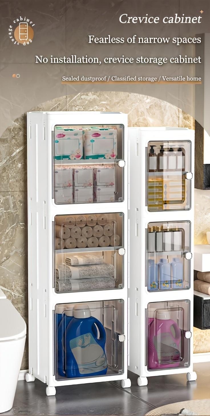Naviconvex 8.7/12.6 Slim Storage Cabinet with Doors, 2-5 Tier Narrow Space Organizer, Large Capacity Freestanding Bathroom Kitchen Laundry Room Storage Solution