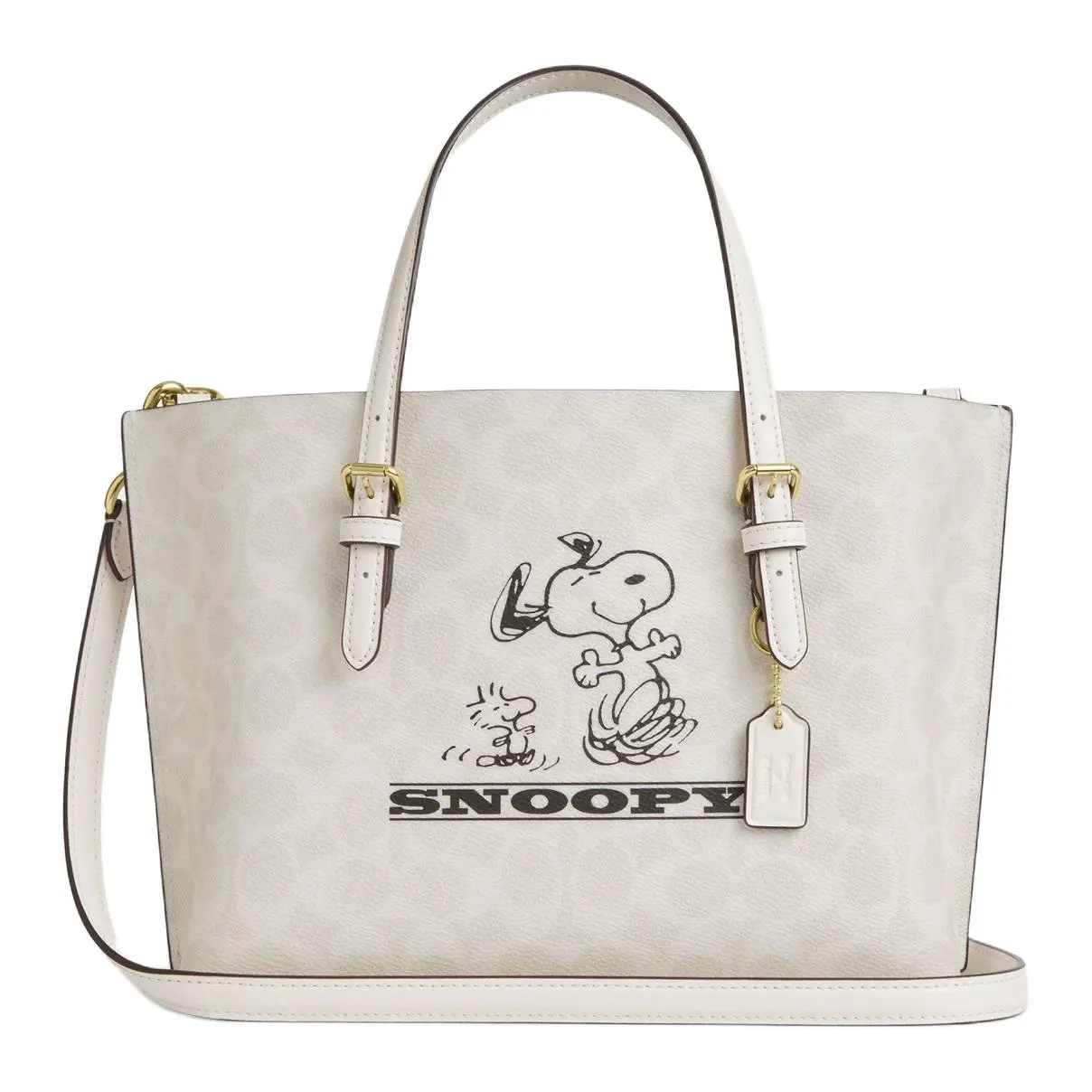 Coach x Peanuts Mollie Snoopy Printed Faux Leather Tote Bag for Women in Chalk White