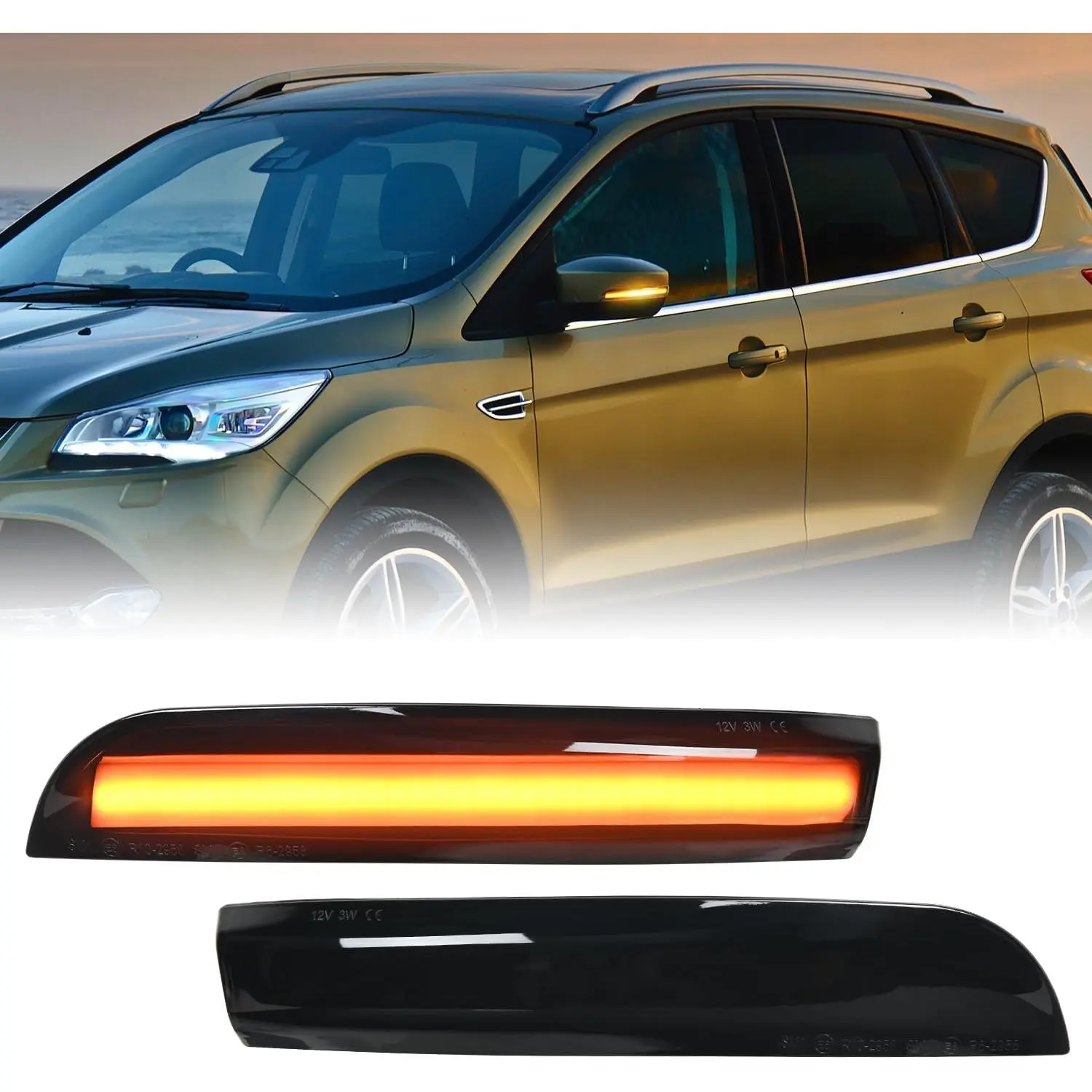 Nilight LED Car Side Mirror Marker Lights, Sequential Amber Left-Right Turn Signal Lights with Smoked Lens, Plug-and-Play Compatible with 2012-2018 Ford Focus ST RS, 2013-2018 Kuga Ecosport, Led Car Lights