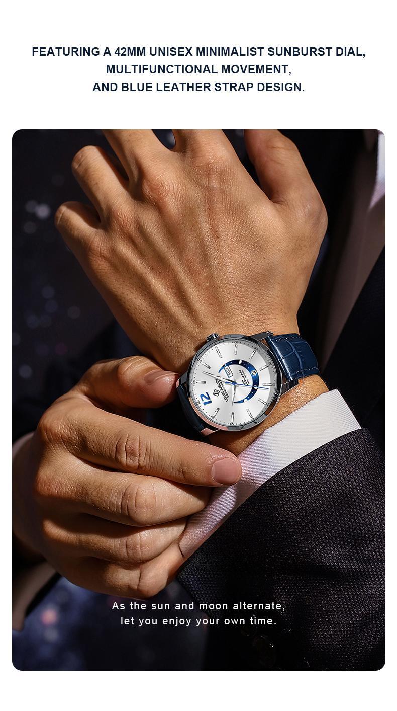 Swiss Luxury Business Chronograph: Genuine Swiss Movement,42mm Alloy Case&Leather Strap,Waterproof Luminous Dial with Calendar,Versatile Style for Work, Social&Leisure