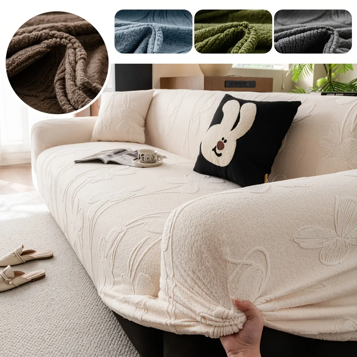 Elastic fit design, easy to clean furniture protection, pet friendly sofa cover, 2026 new universal cover, fully enclosed sofa hat, shake grain velvet thickened all season universal anti cat elastic cover