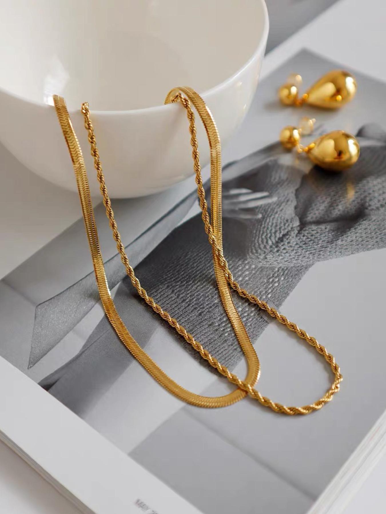 Women's Minimalist Elegant Plain Color Stainless Steel Chain Necklace, Exquisite Trendy Chain Necklace, Chic Jewelry As Gift for Girlfriend, Casual Trendy Jewelry