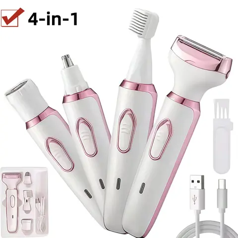 4-In-1 Multifunctional Women's Electric Hair Trimmer, Body Leg Bikini Facial Eyebrow Nose Armpit Hair Removal Tool Set