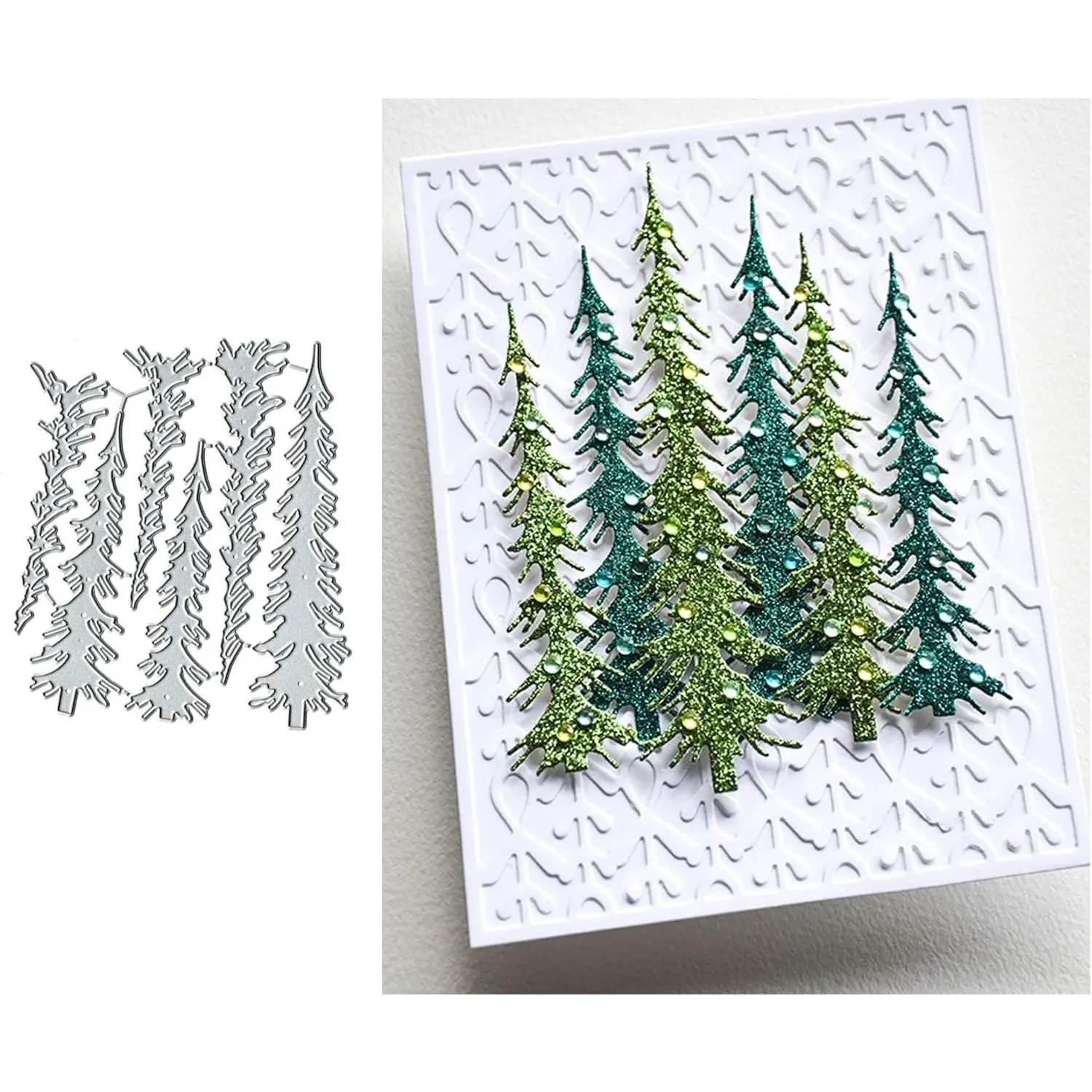 6 count Christmas  Narrow Pine Trees Metal  Cuts,Merry Christmas Tree Cedar  Dies,  Dies Stencil Template Molds for  Card Making Embossing Decorative