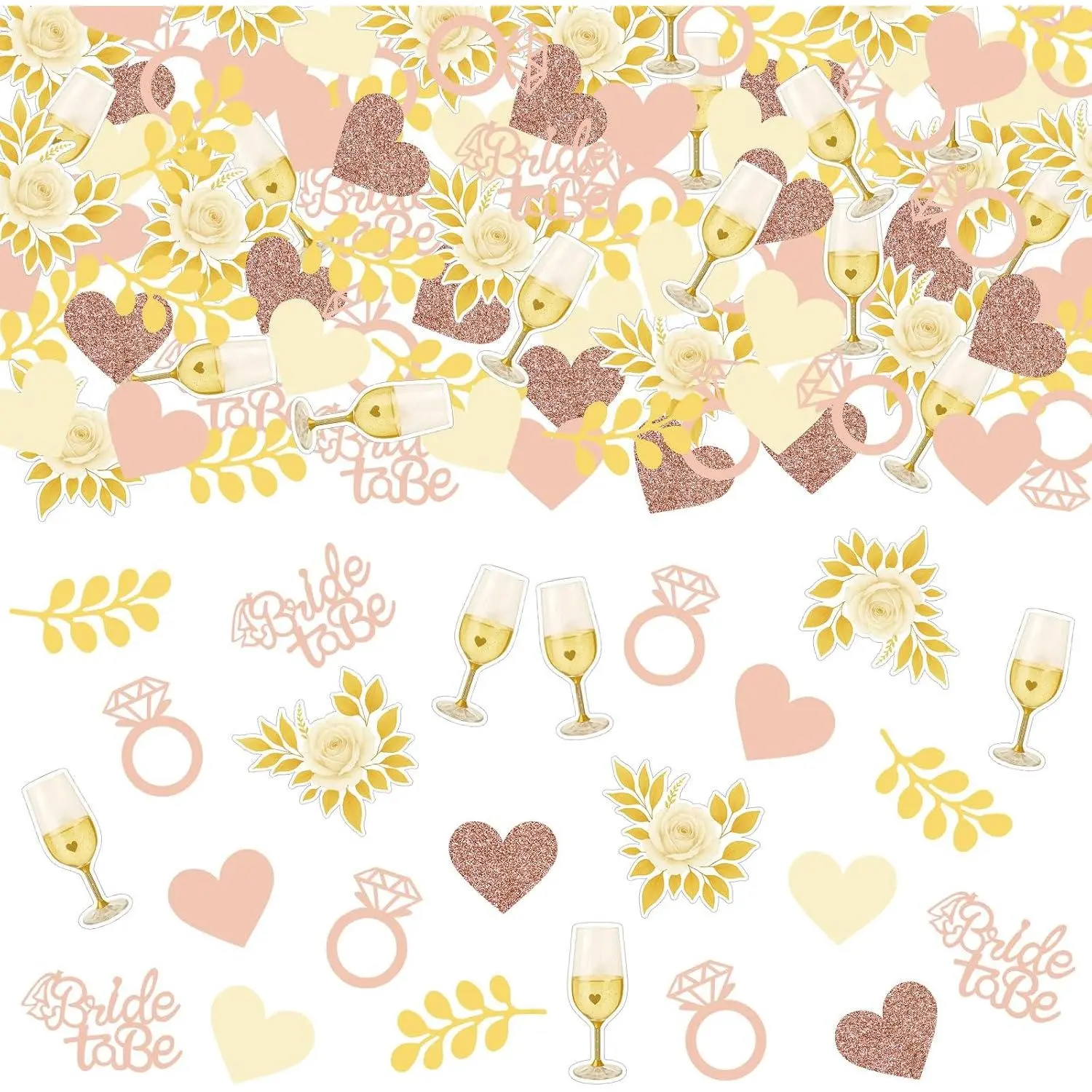 300 count Bridal Shower Confetti Champagne  Bachelorette Table Scatter Double-sided Rose  Ring Champagne Bride to Be Glitter Confetti for Engagement Bachelorette Wedding Party Decor