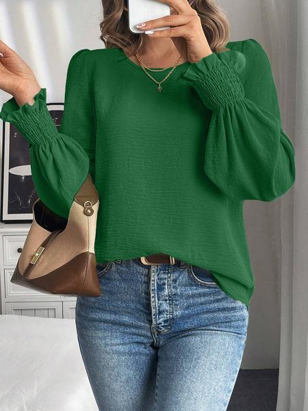 Women's Plain Blouse, Casual Round Neck Top for Spring & Fall, Women's Clothing for Daily Wear