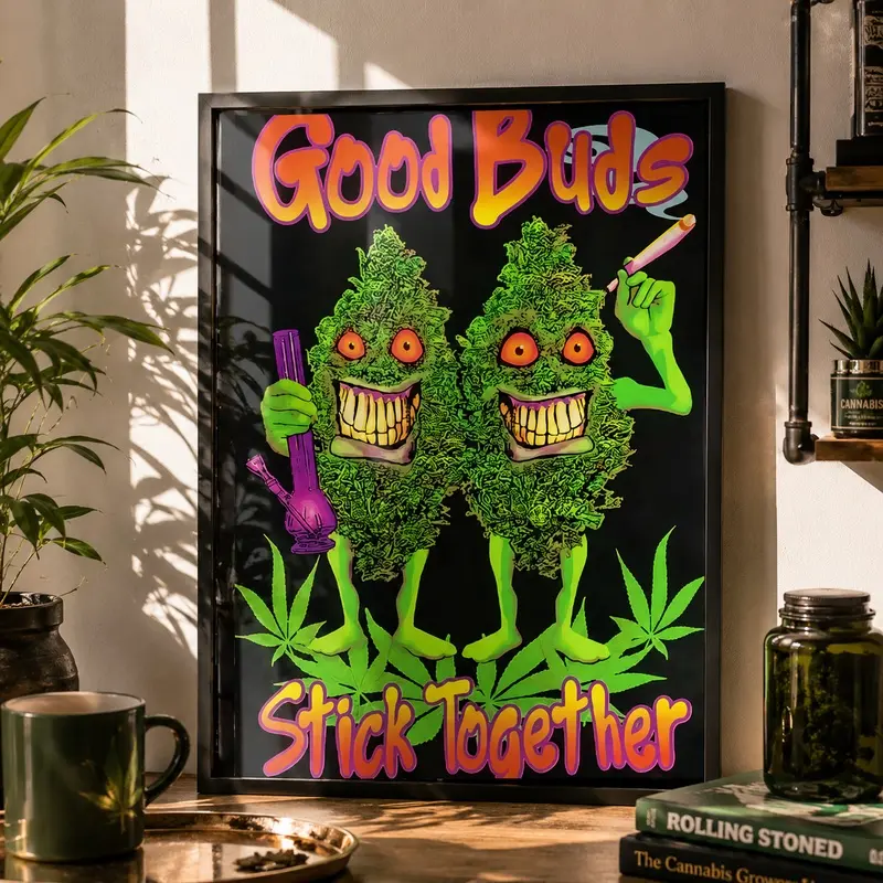 Good Buds Stick Together Blacklight Pot Poster, Vintage Waterproof Canvas Wall Art, Funky Retro Bathroom Decor, Kitchen Wall Art, Dorm Decor, Apartment Room Decor, Novelty Gift, Cannabis Wall Art, Stoner Room Decor, Retro Wall Art, Funny Wall Decor