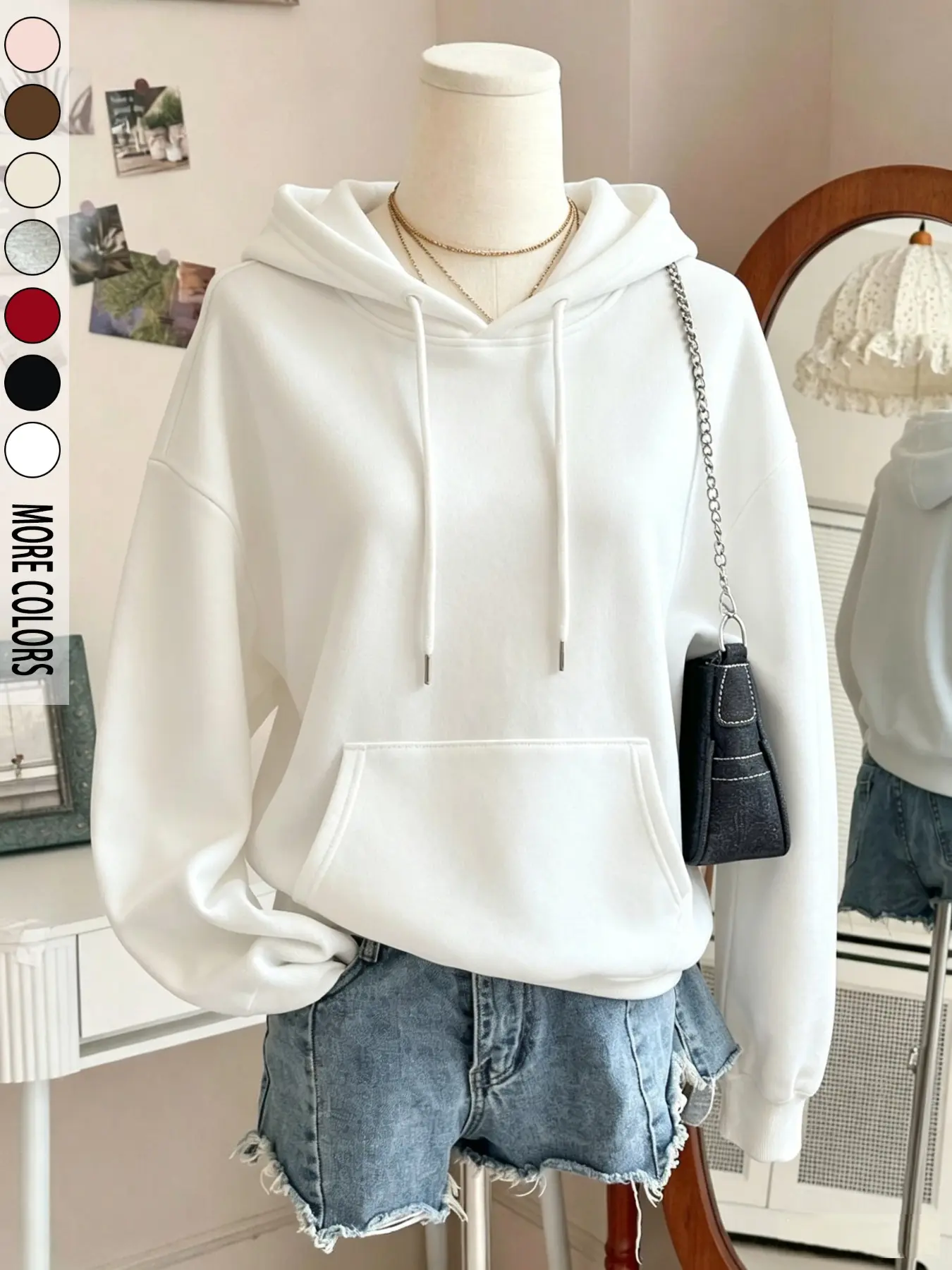Women's Loose Fit Hoodie Sweatshirt, Casual Breathable Drawstring Cap Sleeve, Fall & Winter Plain Pattern, Multi-Color Options