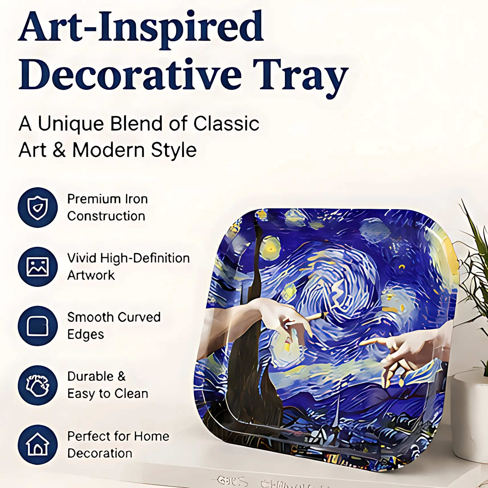 1Pc Decorative Tray for Home | Premium Iron Rolling Tray – Artistic Pattern, Modern, Curved, Durable Metal, Multi-Purpose Organizer, Jewelry Holder, Desk & Coffee Table Accent, Stylish Decorative Display