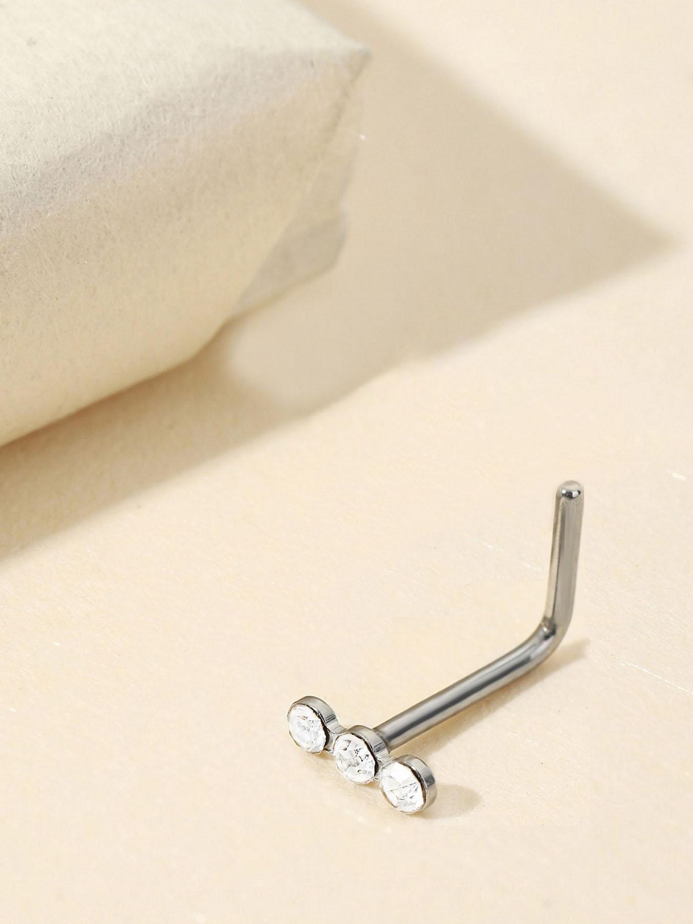 Cute Heart & Butterfly Decor Nose Stud, Stainless Steel Nose Stud Ring Set, L Shape Nose Piercing Kit, Spiral Nose Screw Stud Pack, Nose Piercing Jewelry