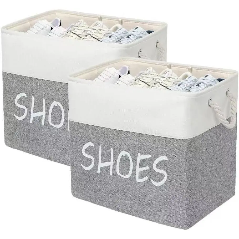 Large Shoe Basket,Flodable Shoe Bin for Entryway,Hallway or Mudroom,Stylish Shoe Container (Large-2 Pack)