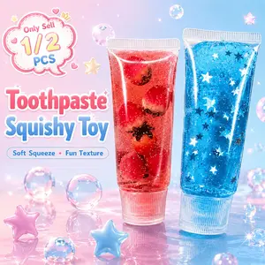 1/2 PCS Toothpaste Squishy Toy, Glitter Green Clover Squeeze Toy, Transparent Paste Tube Squishy With Fruit-Filled Gel Texture, Soft Squeeze Sensory Fidget for Desk, Travel & Daily Relaxation