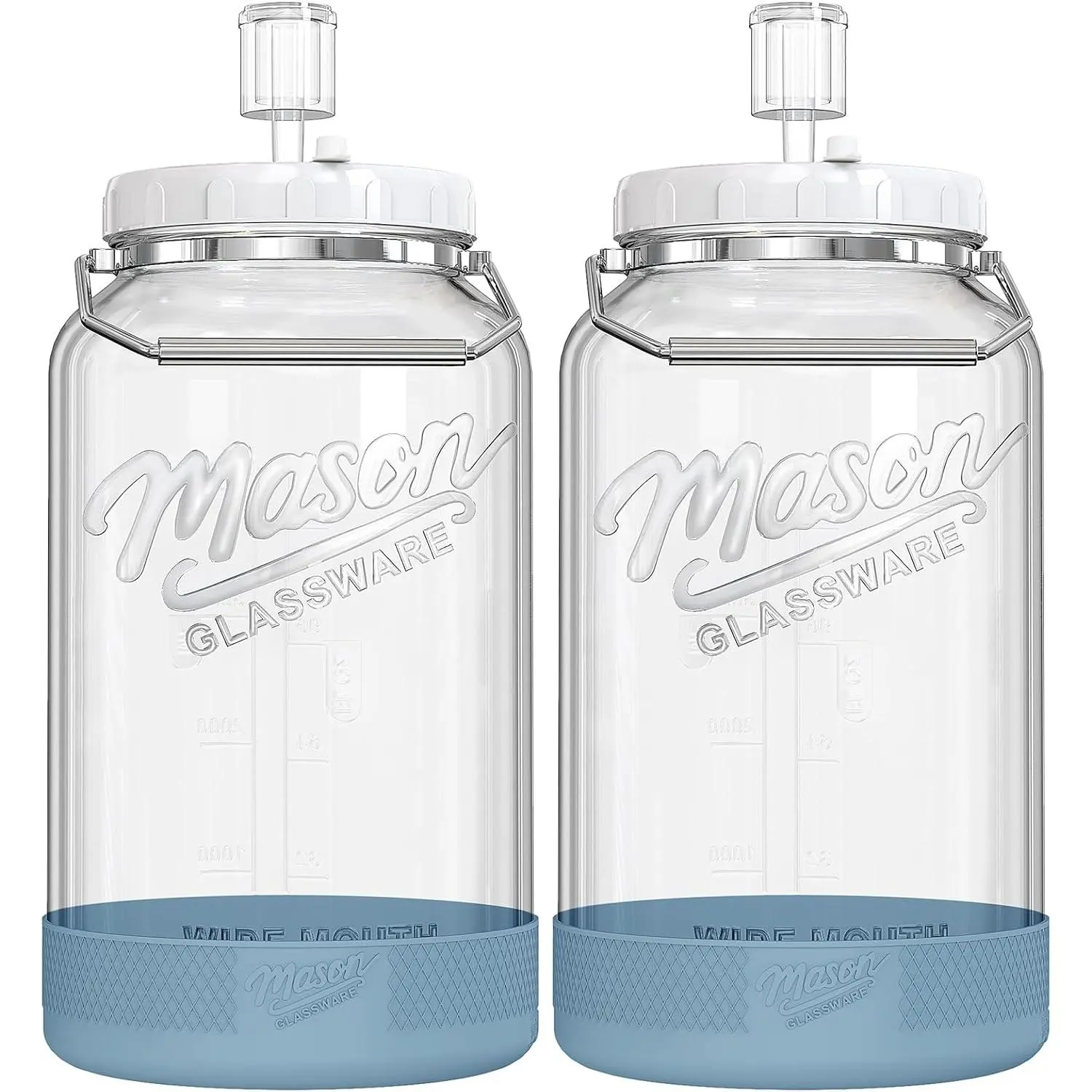 2 Pack 1.5 Gallon Large Fermentation Jars with Airtight  & Airlocks, Wide Mouth Glass Mason Jar for  Making, Brewing -  Leak-proof Pickle jars Kimchi Container with Handles & Bases