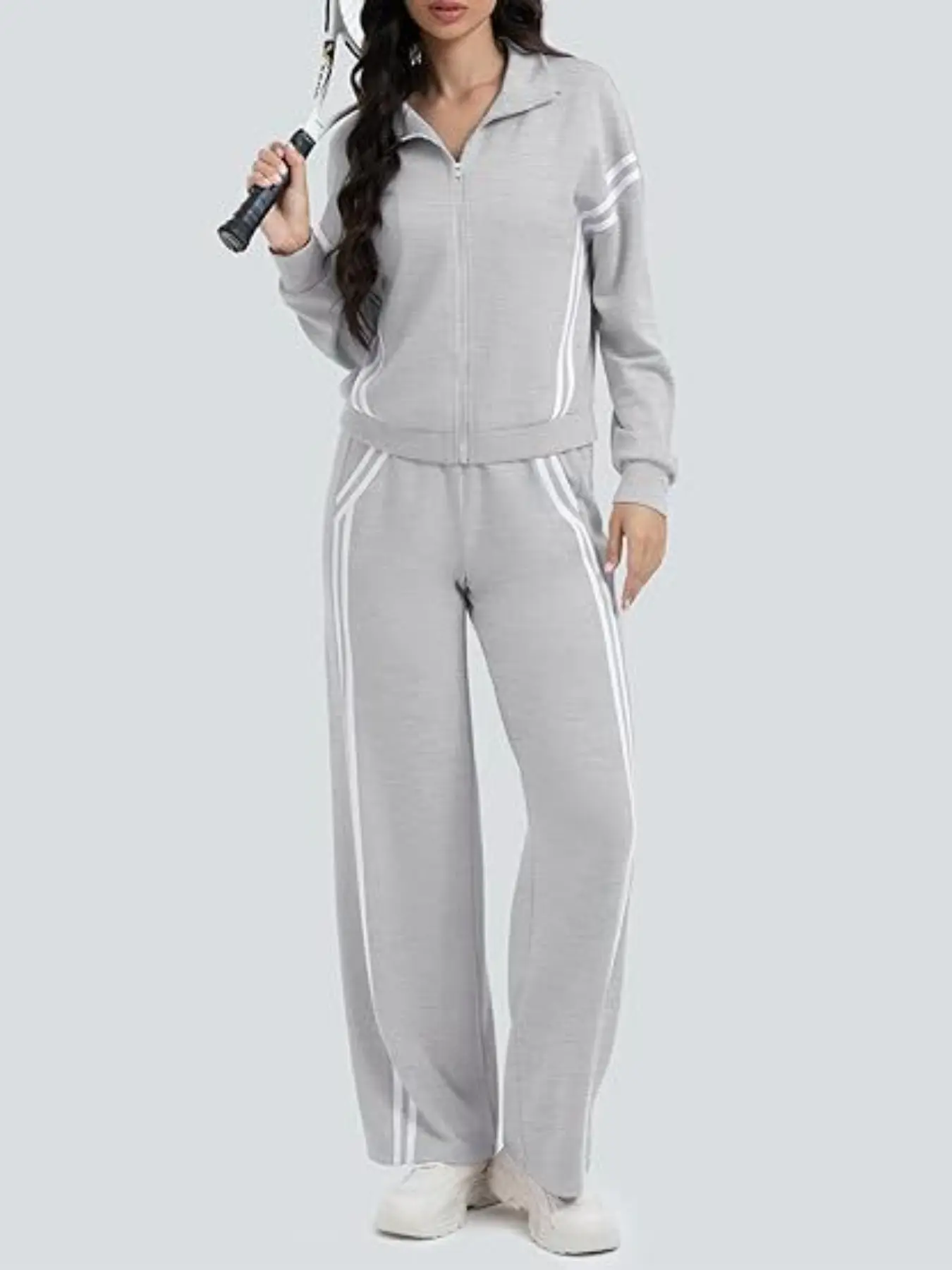 Women’s 2 Piece Tracksuit Set, Zip Up Jacket & Wide Leg Pants, Casual Matching Lounge Set, Athletic Travel with Pockets, Casual Sport Set