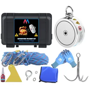 3000LB's Complete Retrieving  Fishing Kit | Double Sided Fishing  Kit | Includes  Neodymium , Durable 65ft Rope, Carabiner, Gloves, Grappling Hook & Carry Case