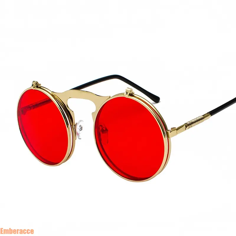Vintage Steampunk Flip Up Sunglasses for Men and Women, Retro Round Metal Frame Glasses with Flip Lens Design, Y2K Fashion Eyewear, Lightweight UV Protection Shades for Streetwear, Summer Outfits, Beach Trips, Vacation Travel and Outdoor Adventures