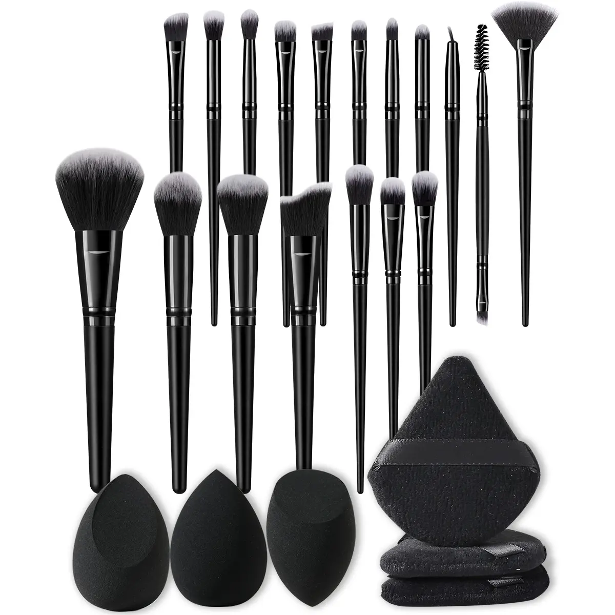 24-Piece Makeup Tool Set, Includes 18 Makeup Brushes, 3 Makeup Sponges, 3 Triangular Powder Puffs, Complete Beauty Kit, Cosmetics Brush Set, Makeup Accessories
