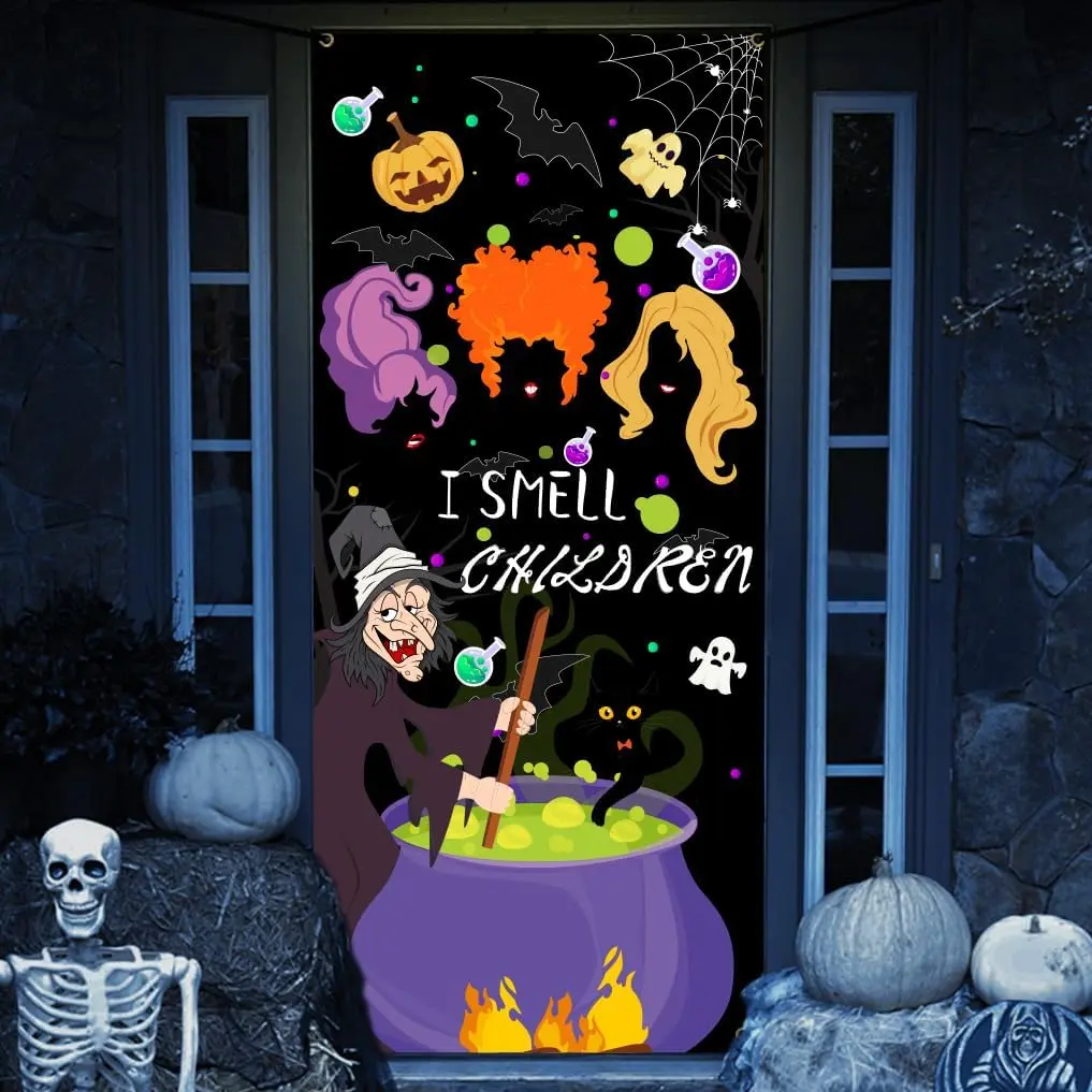 Halloween Door Decorations Door Cover, Large Fabric Halloween Party Decorations  Banner,  Halloween Decorations Porch Sign Front Door Wall Cover