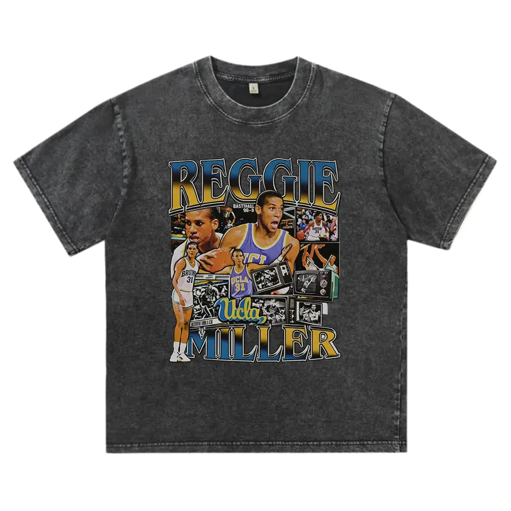 Oversized Acid Washed T-Shirt, Vintage Reggie Miller Graphic Tee, Unisex Cotton UCLA Basketball Shirt. Trendy Streetwear Top, Casual Everyday Graphic Clothing, Great Gift for Him/Her.