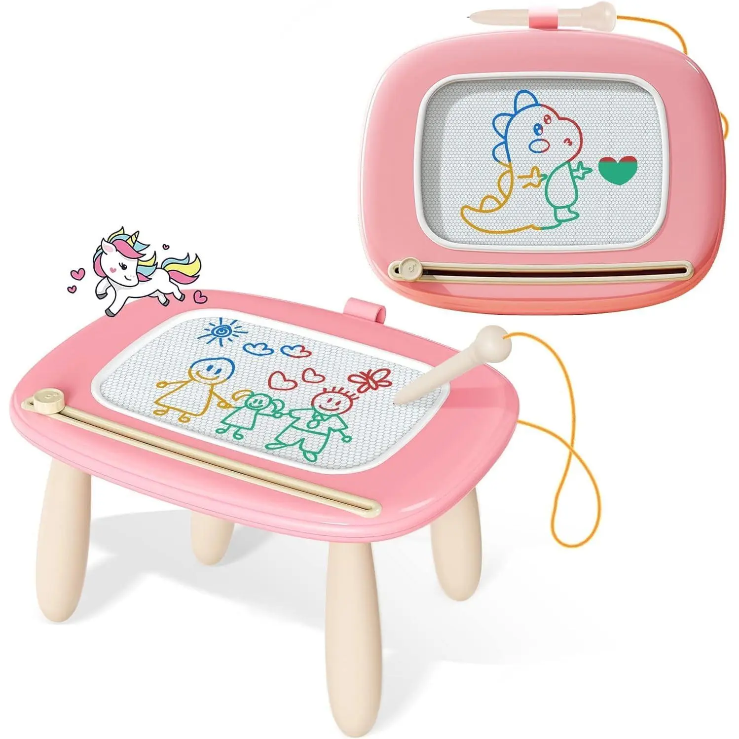 Magnetic Doodle Board, Portable Compact Toddler Learning Educational Toy for 1-3 Year Old Girls, Baby Kids Birthday Gift (Blush Pink)