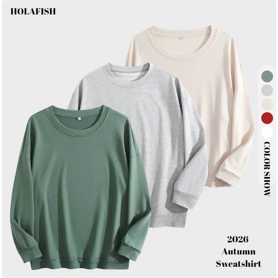 Holafish Women's Chic Oversized Cotton-Spandex-Polyester Crewneck Longsleeves Casual Pullover Top - 1-Piece Everyday Basic Fall Fashion Shirt, Round Neck, Soft, Geometric, Fitted, Hoodie, Sweatshirt, Fabric, Casual Wear, Crew Neck, Drop Shoulder
