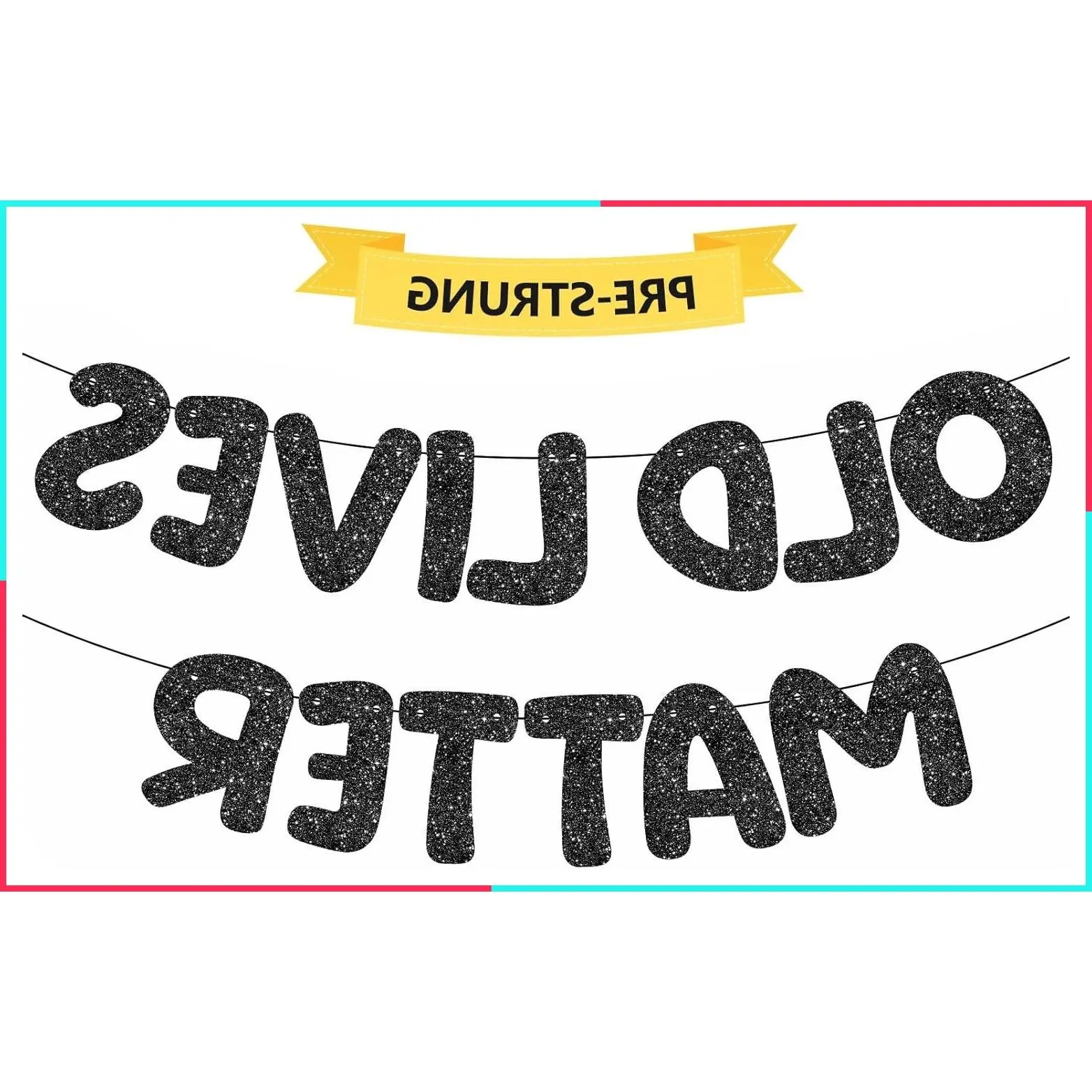 Pre-Strung Old Lives Matter Banner - Super Shiny, No DIY - Funny Birthday Retirement Party Decorations, Black Birthday Banner for 30th 40th 50th 60th 70th 80th Birthday Decorations