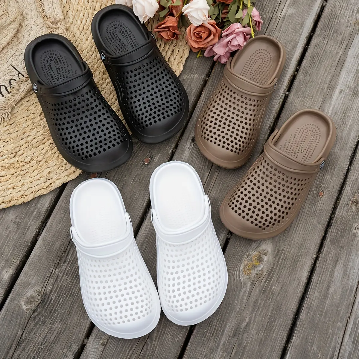 Unisex Thick Solid-Colored Clog-Shape Footwear, Lightweight Anti-Slip EVA Slip-On Slides, Indoor/Outdoor Beach Shoes for Women, Beach Sandals, Slip-On Fit