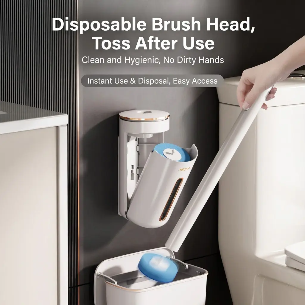 Disposable Toilet Brush Cleaning Set, 8 Replacement Heads, Powerful Toilet Cleaning System, Includes Storage Rack and Scented Pad, Essential Home Cleanliness Tool