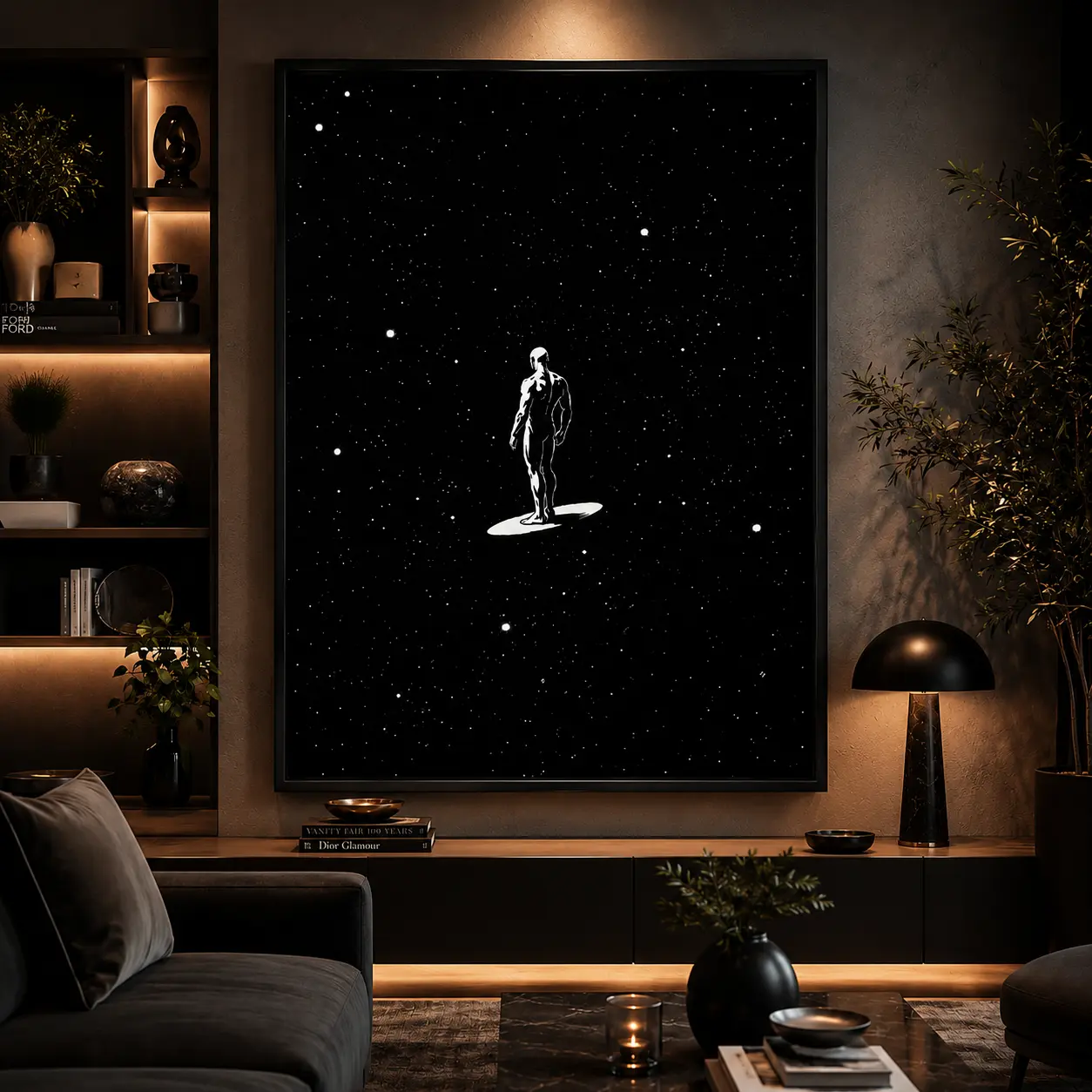 Minimalist Space Canvas Wall Art Poster,Galaxy Starry Sky Poster Print, Modern Abstract Artwork, Aesthetic Black Frame Decor for Bedroom Living Room