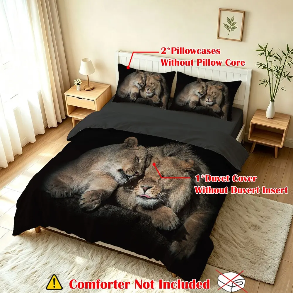 3pcs Lion Print Bedding Set, Soft Comfortable, Comfy Bed Set, Modern Style, Single & Twin Size, Bedroom Dorm Gift, No Padding, Digital Printing