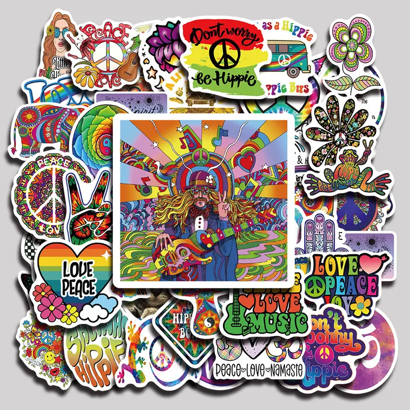 50PCS hippie Aesthetic Vinyl Stickers Pack for Laptop Water Bottle Phone Case Skateboard Journal Scrapbook DIY Decoration