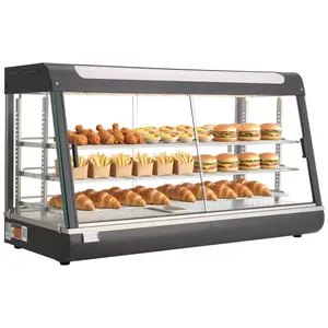 VEVOR 3-Tier Commercial Food Warmer Display, 1600W Food Display Warmer with LED Light, Top Storage and Adjustable Shelves, 86 ℉ ~185 ℉   Steam Heating, 190Qt/180L for Hamburger, Pizza, Bread, Fried Chicke