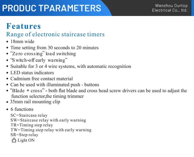 ATS16 Electronic Staircase Timer Ourtop 16A Multi-function time setting from 30 seconds to 20 minutes