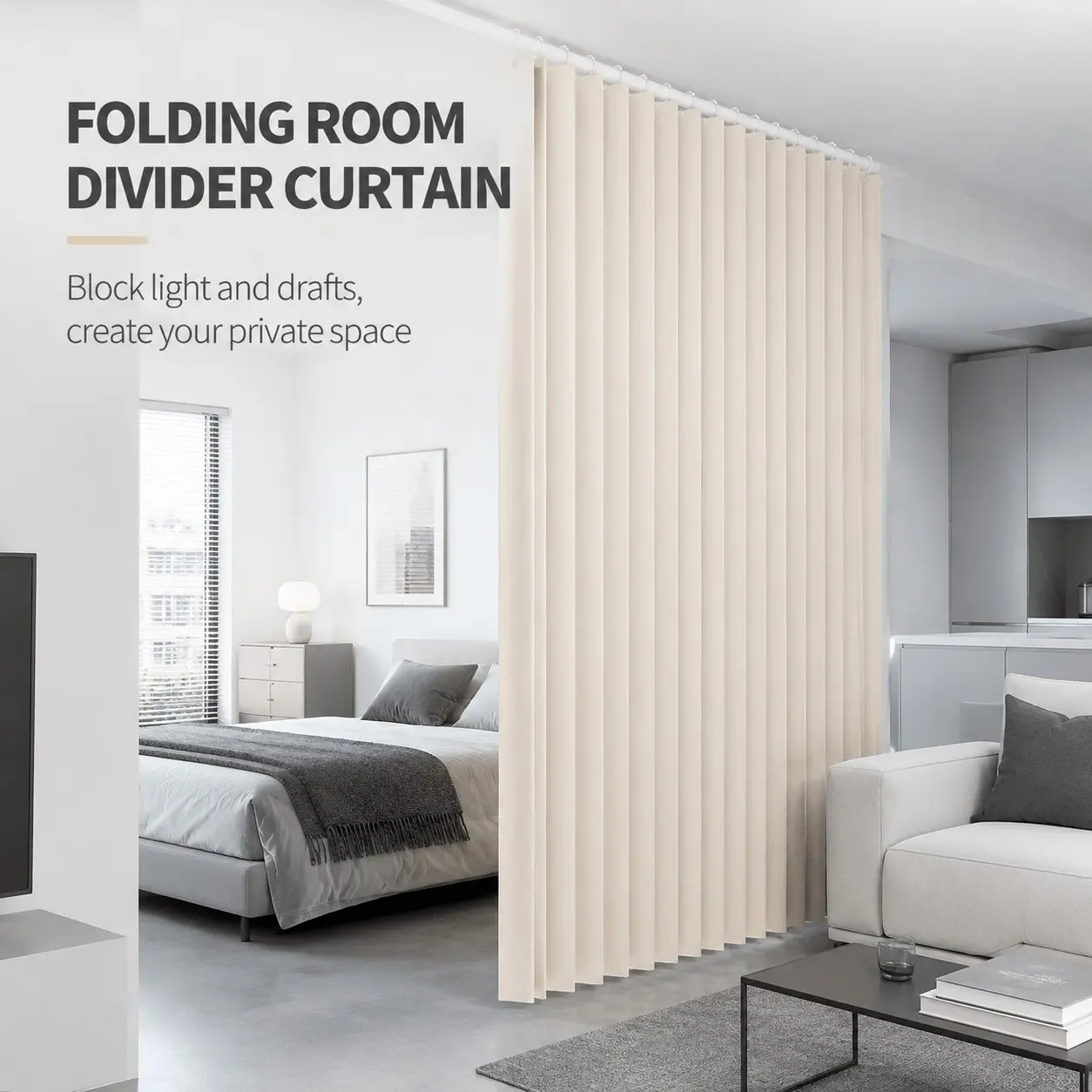 Foldable Room Partition Curtain, Pleated Doorway Divider Curtain for Bedroom Living Room Home Privacy Screen